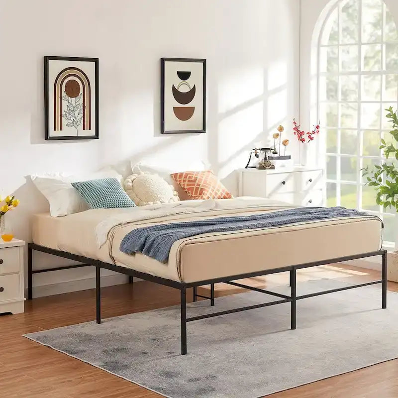 18-Inch King Size Metal Platform Bed Frame with Steel Slat