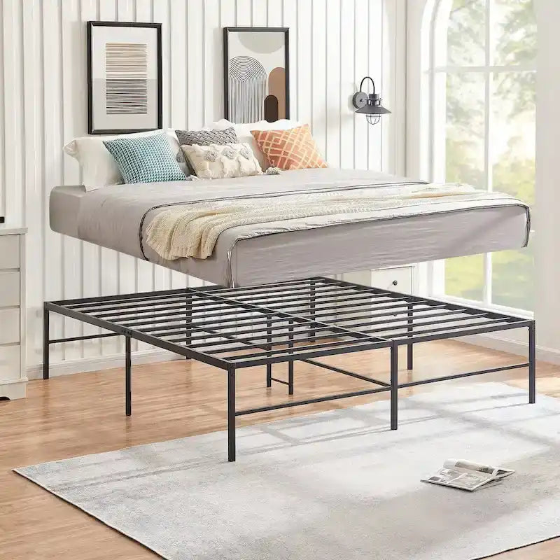 18-Inch King Size Metal Platform Bed Frame with Steel Slat