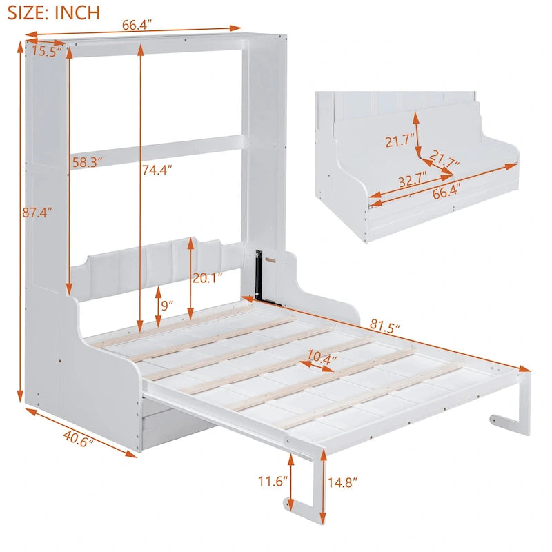 Queen Size Murphy Bed Wall Bed with Cushion