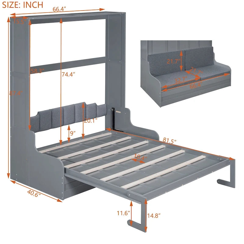 Queen Size Murphy Bed Wall Bed with Cushion