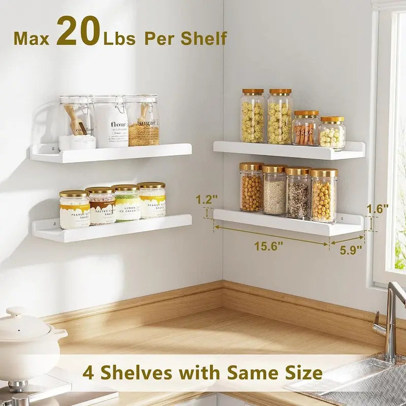 white Floating Shelves for Wall Set of 4,,15.6 Inch