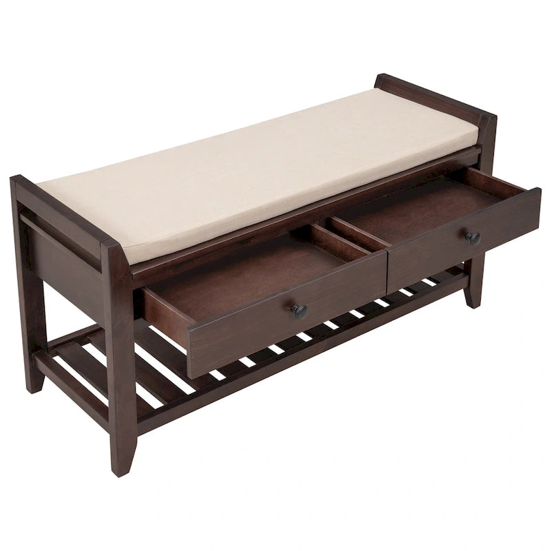 Shoe Rack with Cushioned Seat and Drawers, Multipurpose Entryway Storage Bench