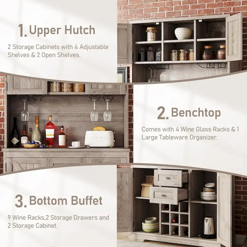 Coffee Bar Cabinet Kitchen Cabinet with Storage,Wine Cabinet with Drawers shelves and cabinets,Buffet Wine & Glass Racks